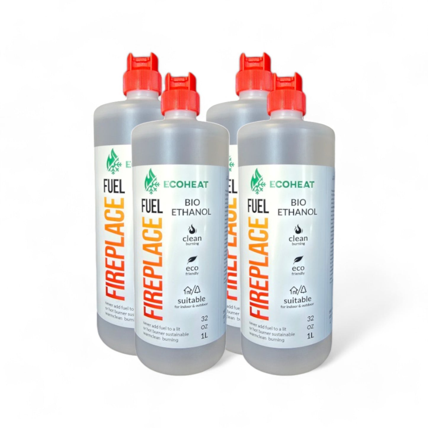 Bio-Ethanol Fireplace Fuel - High-Grade Ethyl Alcohol Smokeless Fuel for Ventless Fireplaces Ethanol Tabletops - Made in The USA with 200 Proof Ethanol, Clean-Burning - 1 Gallon (4 Quarts) - (32 oz / 1000 mL) - Pack of 4
