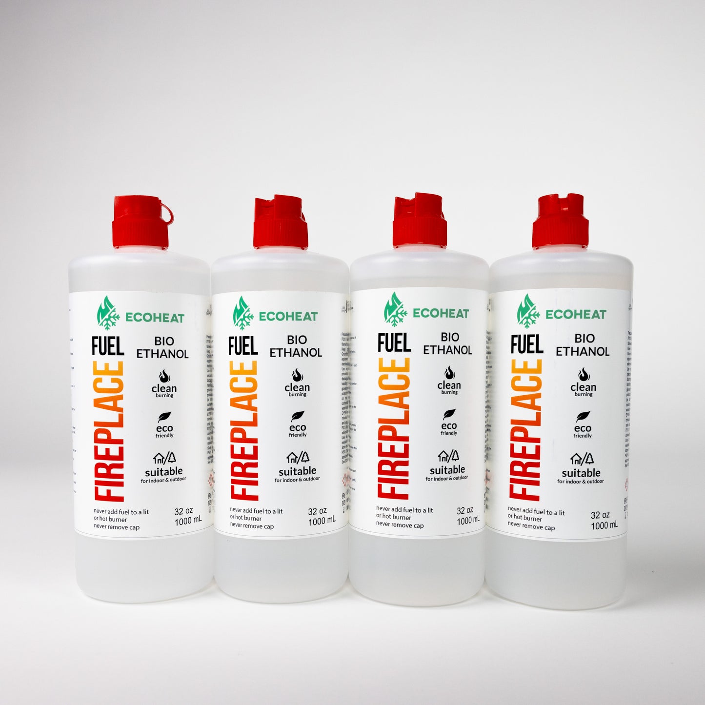 Bio-Ethanol Fireplace Fuel - High-Grade Ethyl Alcohol Smokeless Fuel for Ventless Fireplaces Ethanol Tabletops - Made in The USA with 200 Proof Ethanol, Clean-Burning - 1 Gallon (4 Quarts) - (32 oz / 1000 mL) - Pack of 4