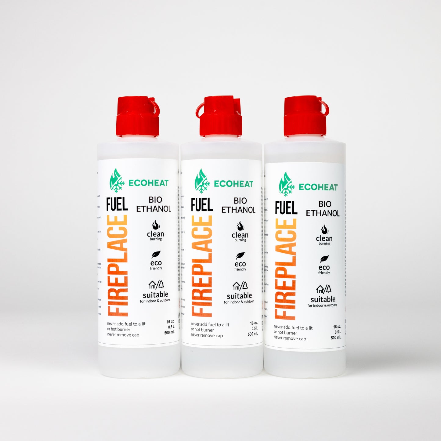 Bio-Ethanol Fireplace Fuel - High-Grade Ethyl Alcohol Smokeless Fuel for Ventless Fireplaces Ethanol Tabletops - Made in The USA with 200 Proof Ethanol, Clean-Burning - (500 mL / 16 oz) - Pack of 3