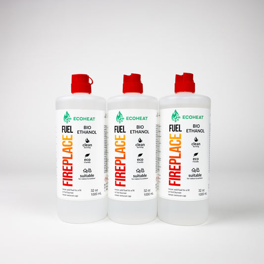 Bio-Ethanol Fireplace Fuel - High-Grade Ethyl Alcohol Smokeless Fuel for Ventless Fireplaces Ethanol Tabletops - Made in The USA with 200 Proof Ethanol, Clean-Burning - (32 oz / 1000 mL) - Pack of 3